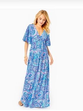 Lilly Pulitzer Minka Sleeved Maxi Blue Grotto. Commotion In The Ocean size 8